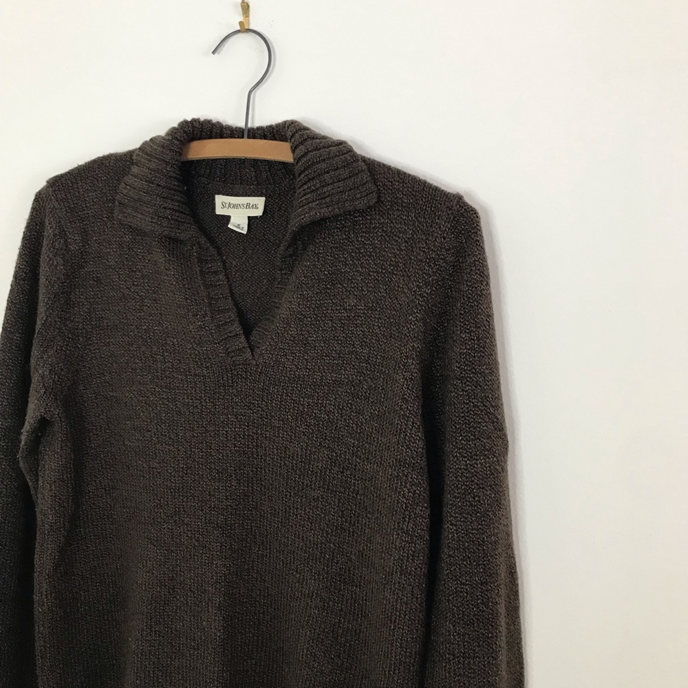 Vintage St. John’s Bay Brown V-Neck Collared Sweater